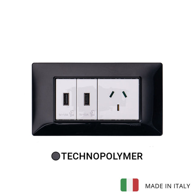 Vimar Plana Plastic 2 USB and 1 Socket - Black - 10A
