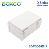 Boxco Q-Series 200×300×130mm Plastic Enclosure, IP67, IK08, PC, Grey Cover, Plastic Hinge and Latch Type
