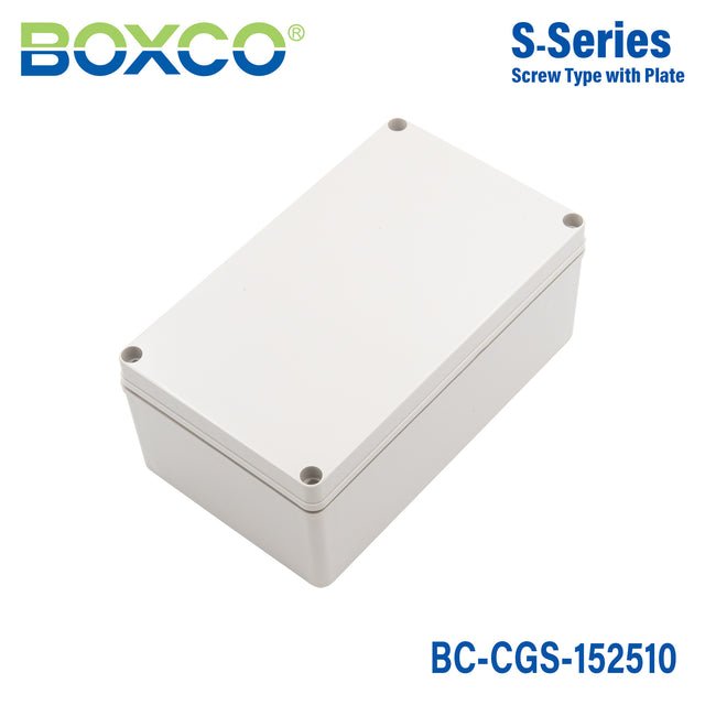 Boxco S-Series 150x250x100mm Plastic Enclosure, IP67, IK08, PC, Grey Cover, Screw Type