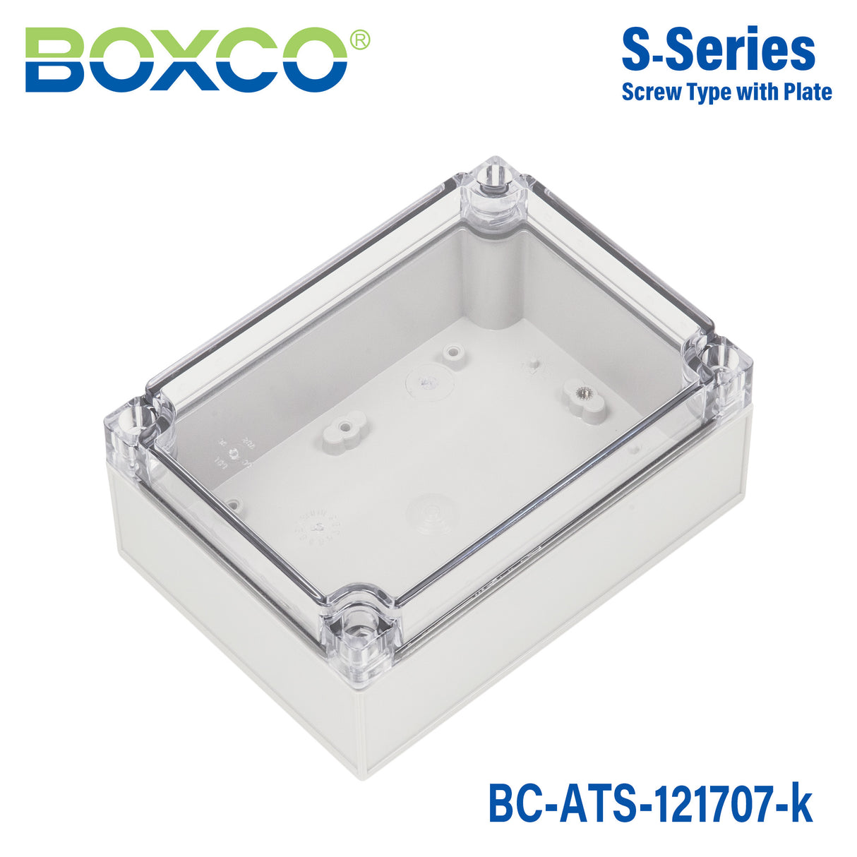 Boxco S-Series 125×175×75mm Plastic Enclosure, IP67, IK08, ABS, Transparent Cover, Screw Type