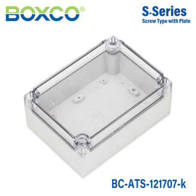 Boxco S-Series 125×175×75mm Plastic Enclosure, IP67, IK08, ABS, Transparent Cover, Screw Type
