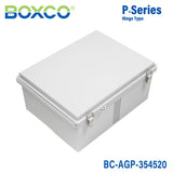 Boxco P-Series 350x450x200mm Plastic Enclosure, IP67, IK08, ABS, Grey Cover, Molded Hinge and Latch Type