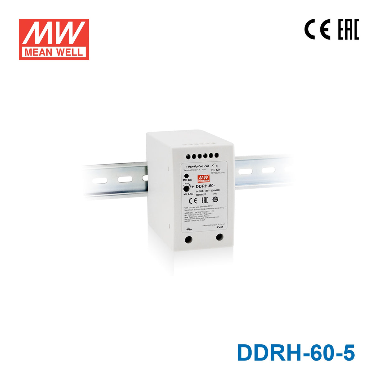 Mean Well DDRH-60-5 Ultra Wide Input DC-DC Converter, 50W 5V 10A