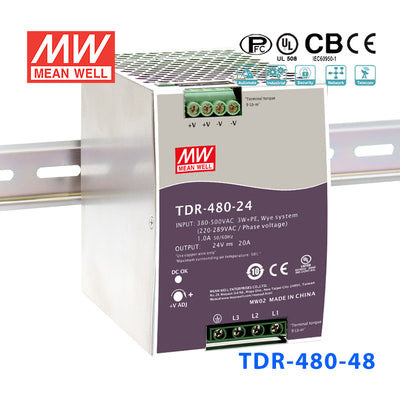 Mean Well TDR-480-48 Single Output Industrial Power Supply 480W 48V 10A - DIN Rail