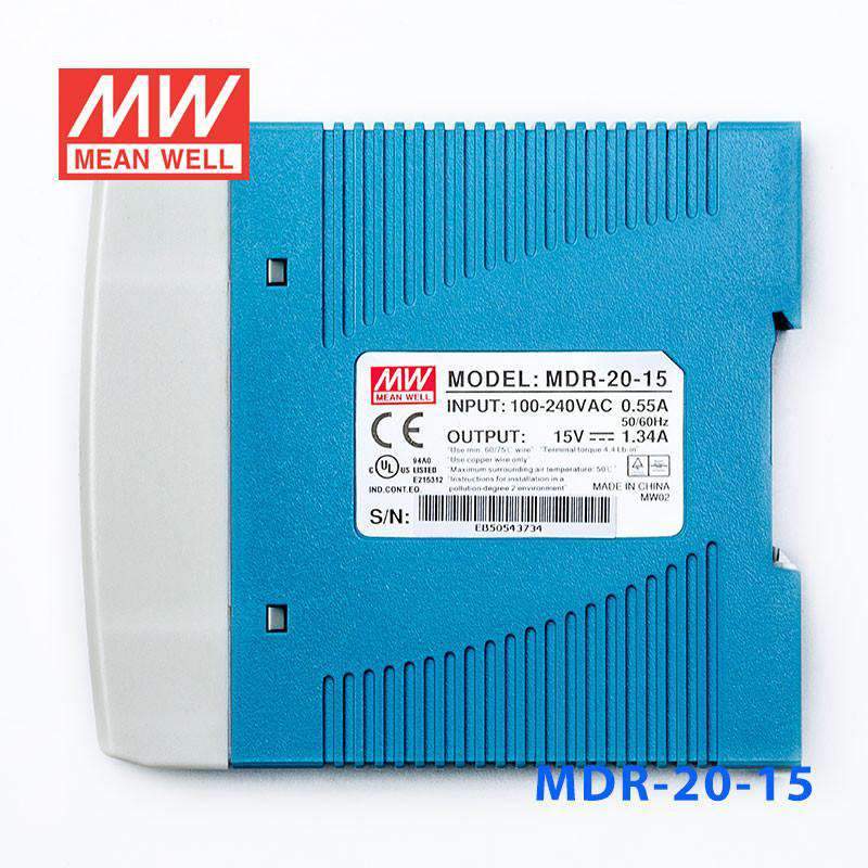 Mean Well MDR-20-15 Single Output Industrial Power Supply 20W 15V 1.34A - DIN Rail - PHOTO 1