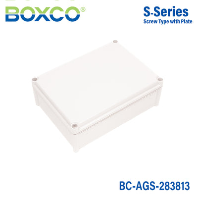 Boxco S-Series 280x380x130mm Plastic Enclosure, IP67, IK08, ABS, Grey Cover, Screw Type