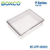 Boxco P-Series 300x400x120mm Plastic Enclosure, IP67, IK08, ABS, Transparent Cover, Molded Hinge and Latch Type