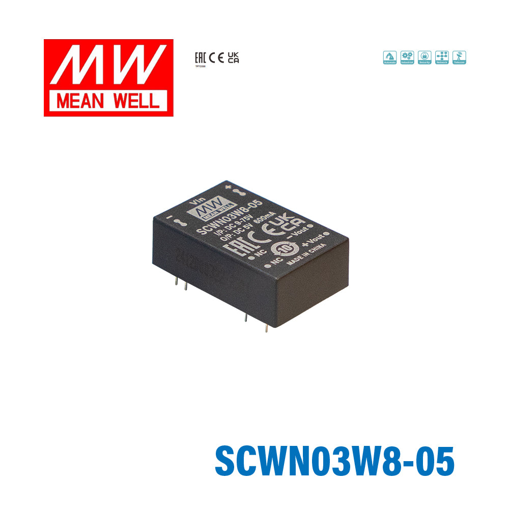 Mean Well SCWN03W8-05 DC-DC Converter - 3W 9~75V DC in 5V out 5mA