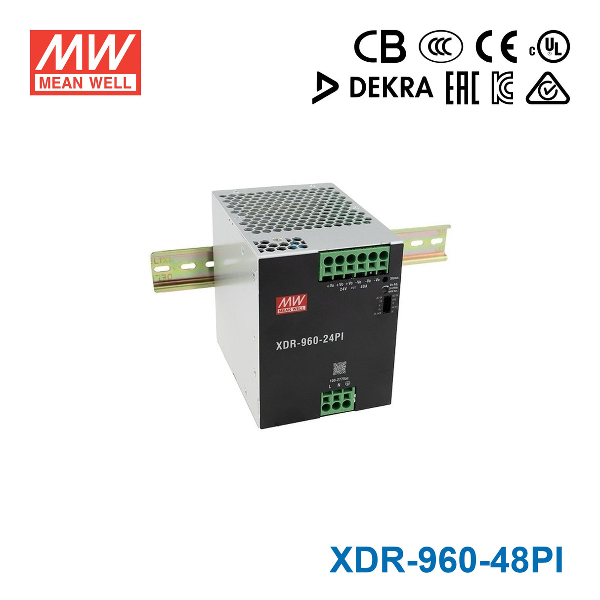 Mean Well XDR-960-48PI High-End Ultra Slim Industrial Din Rail Power Supply 960W 48V with Push In Connector 20A