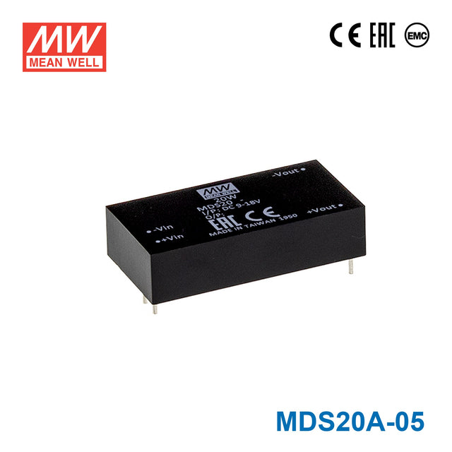 Mean Well MDS20A-05 DC-DC Converter - 20W - 9~18V in 5V out 4A