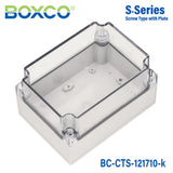Boxco S-Series 125×175×100mm Plastic Enclosure, IP67, IK08, PC, Transparent Cover, Screw Type