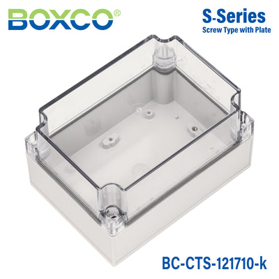 Boxco S-Series 125×175×100mm Plastic Enclosure, IP67, IK08, PC, Transparent Cover, Screw Type