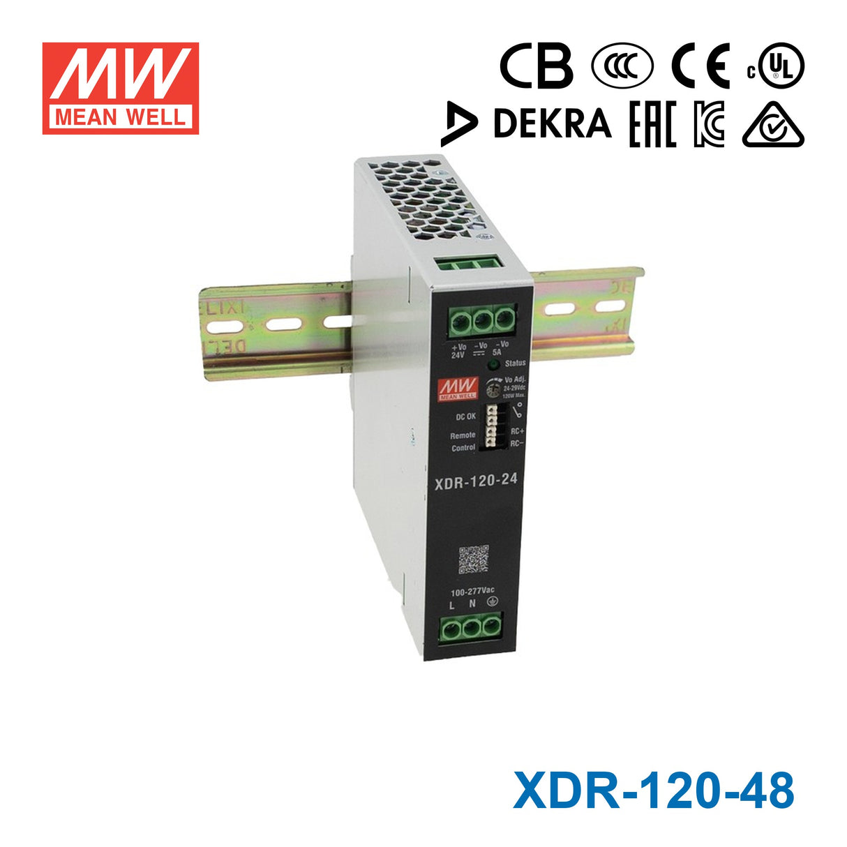Mean Well XDR-120-48 High-End Ultra Slim Industrial Din Rail Power Supply 120W 48V 2.5A