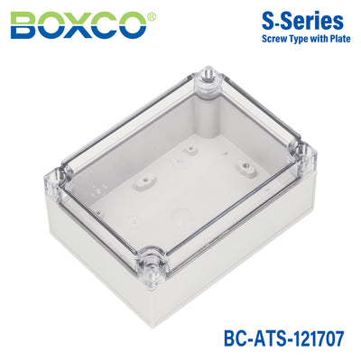Boxco S-Series 125x175x75mm Plastic Enclosure, IP67, IK08, ABS, Transparent Cover, Screw Type
