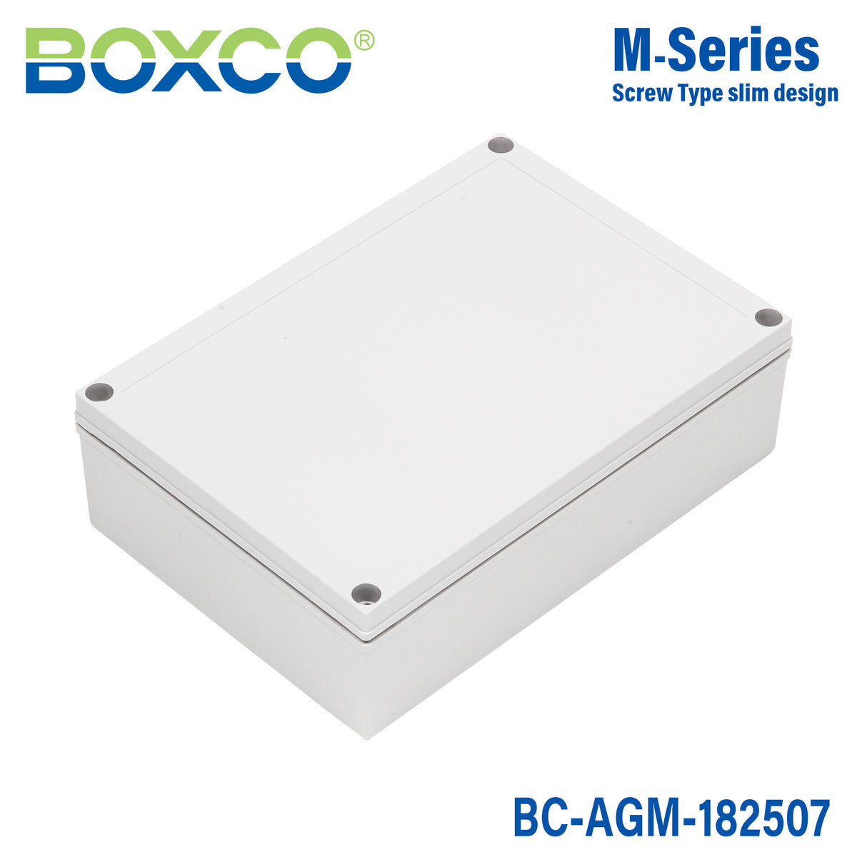 Boxco M-Series 180x255x75mm Plastic Enclosure, IP67, IK08, ABS, Grey Cover, Screw Type