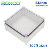 Boxco S-Series 280x280x130mm Plastic Enclosure, IP67, IK08, PC, Transparent Cover, Screw Type