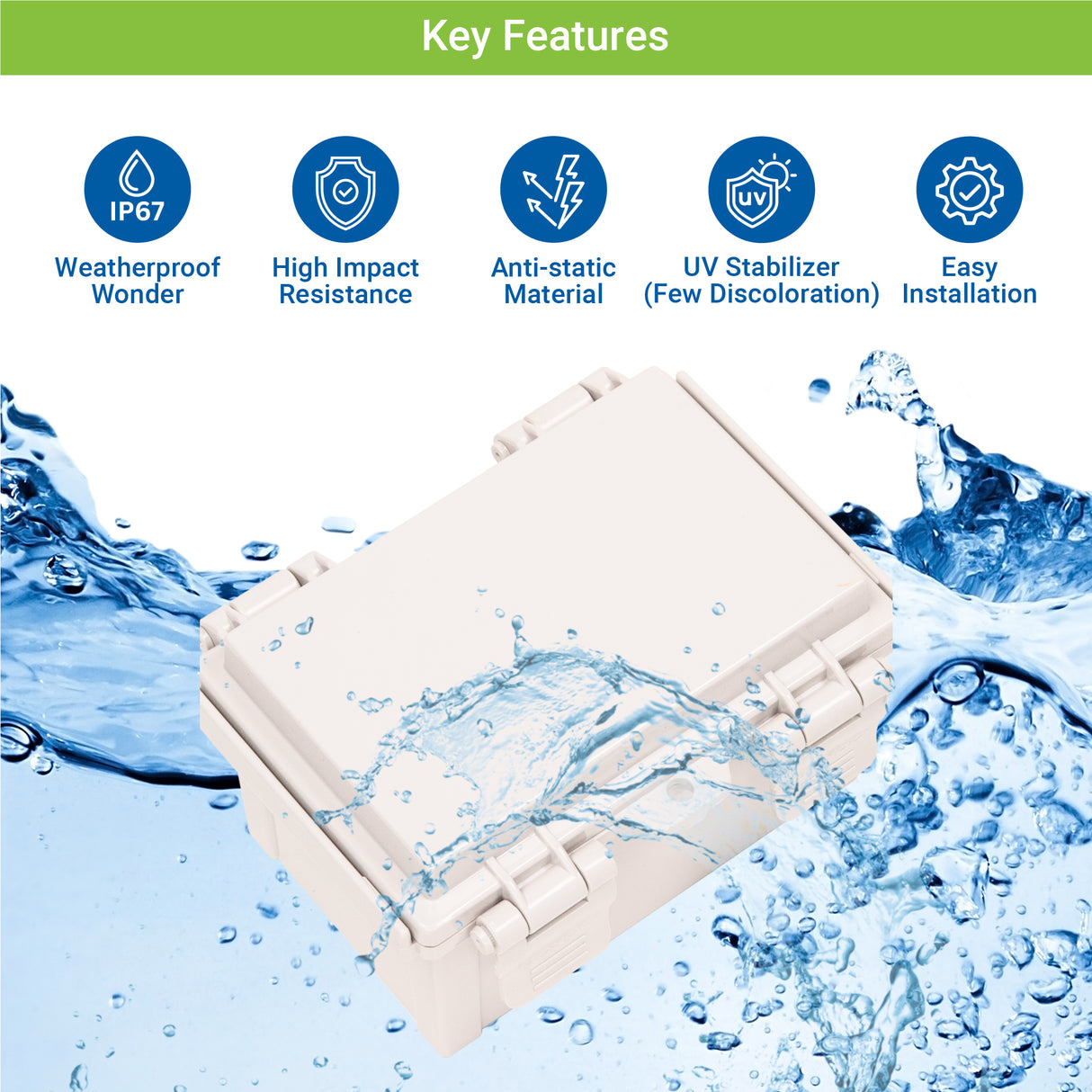 Boxco Q-Series 400x500x200mm Plastic Enclosure, IP67, IK08, ABS, Grey Cover, Hinge Type with Plate - PHOTO 6