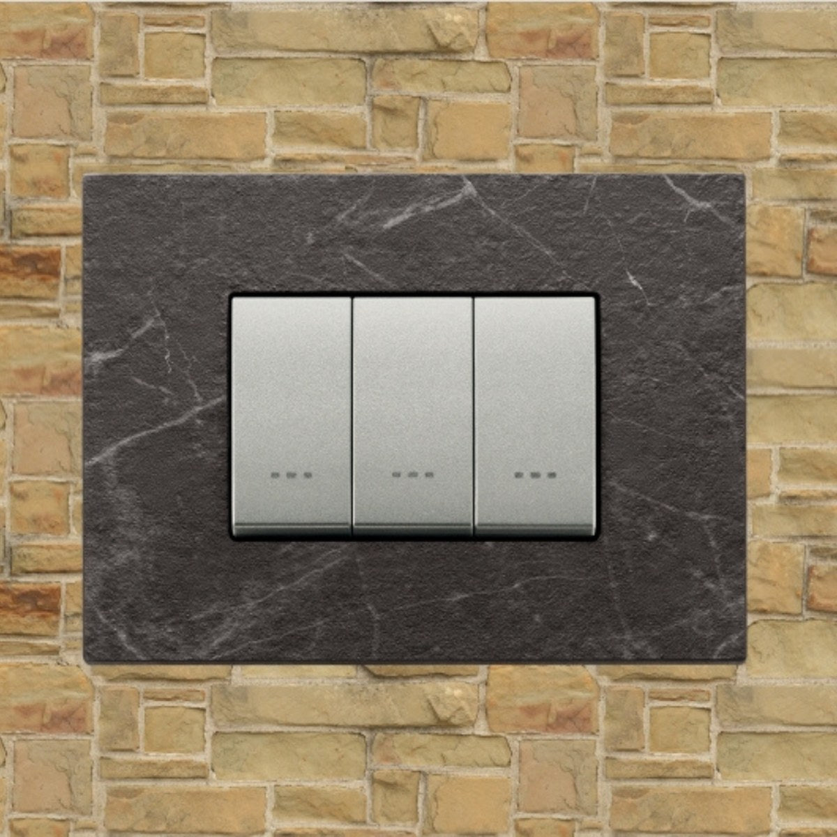 Vimar Eikon Marble 3 Gang Switch - Black Marquina - 16A - PHOTO 3