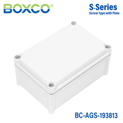 Boxco S-Series 190x380x130mm Plastic Enclosure, IP67, IK08, ABS, Grey Cover, Screw Type