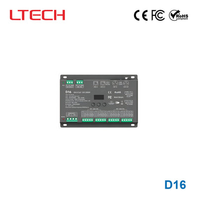 Ltech D16 Constant Voltage 16 Channel DMX/RDM Decoder, 12-24VDC, 4A per Channel
