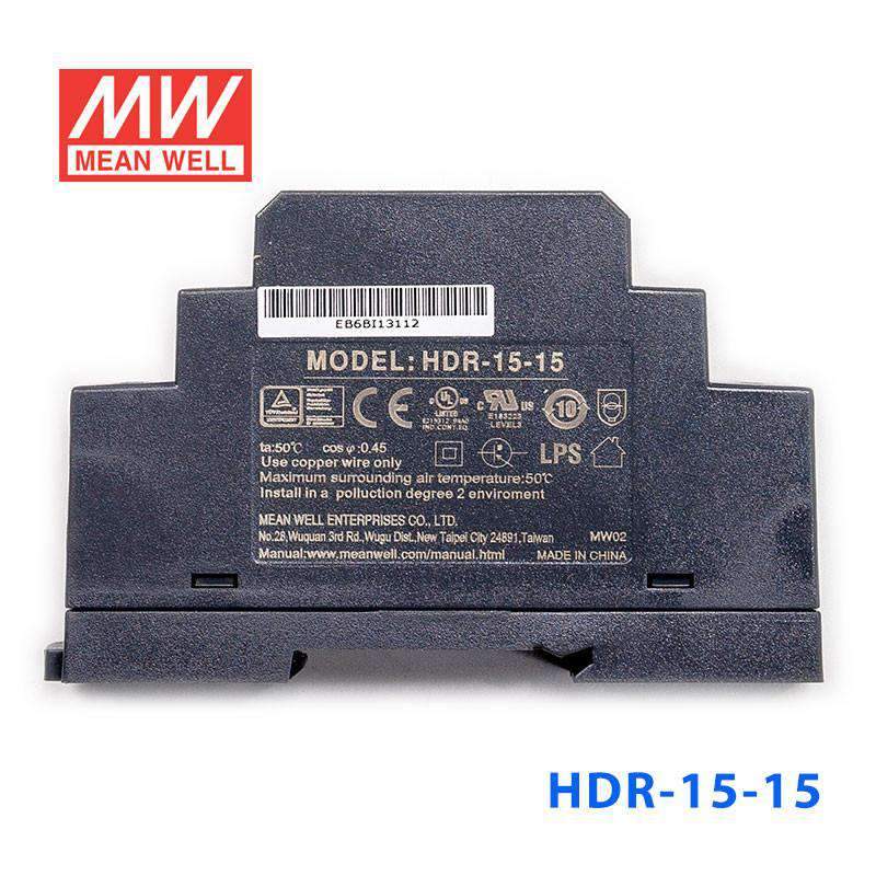 Mean Well HDR-15-15 Ultra Slim Step Shape Power Supply 15W 15V 1A - DIN Rail - PHOTO 2