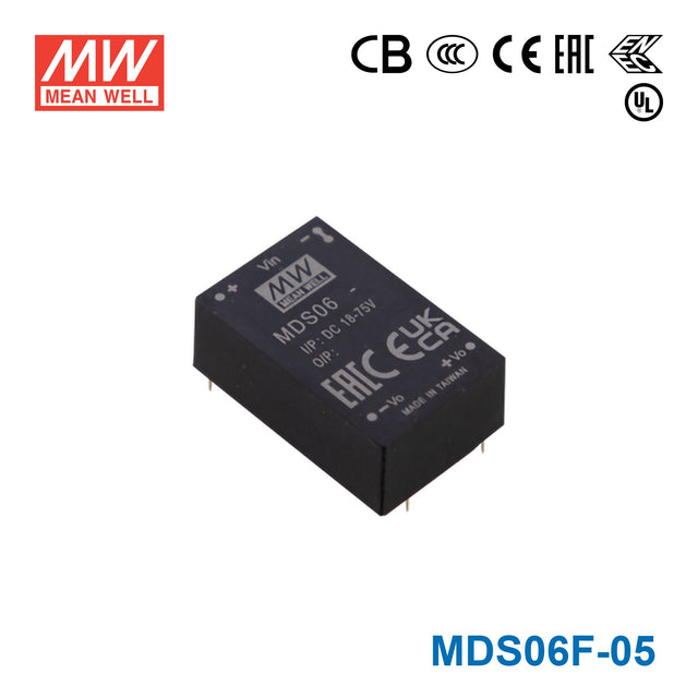 Mean Well MDS06F-05 Medical Grade DC/DC Converter 6W - 9-36V input, 5Voutput 1.2A