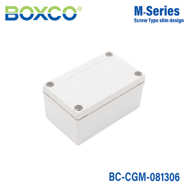 Boxco M-Series 80x130x60mm Plastic Enclosure, IP67, IK08, PC, Grey Cover, Screw Type