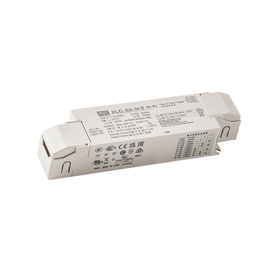 Mean Well XLC-60-H-BS LED Driver 60W 1400mA 9~54V Constant Power, 3 in 1 Dimming with Strain-relief, Current Setting by Dip Switch