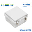 Boxco P-Series 150x150x90mm Plastic Enclosure, IP67, IK08, ABS, Grey Cover, Molded Hinge and Latch Type