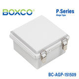 Boxco P-Series 150x150x90mm Plastic Enclosure, IP67, IK08, ABS, Grey Cover, Molded Hinge and Latch Type