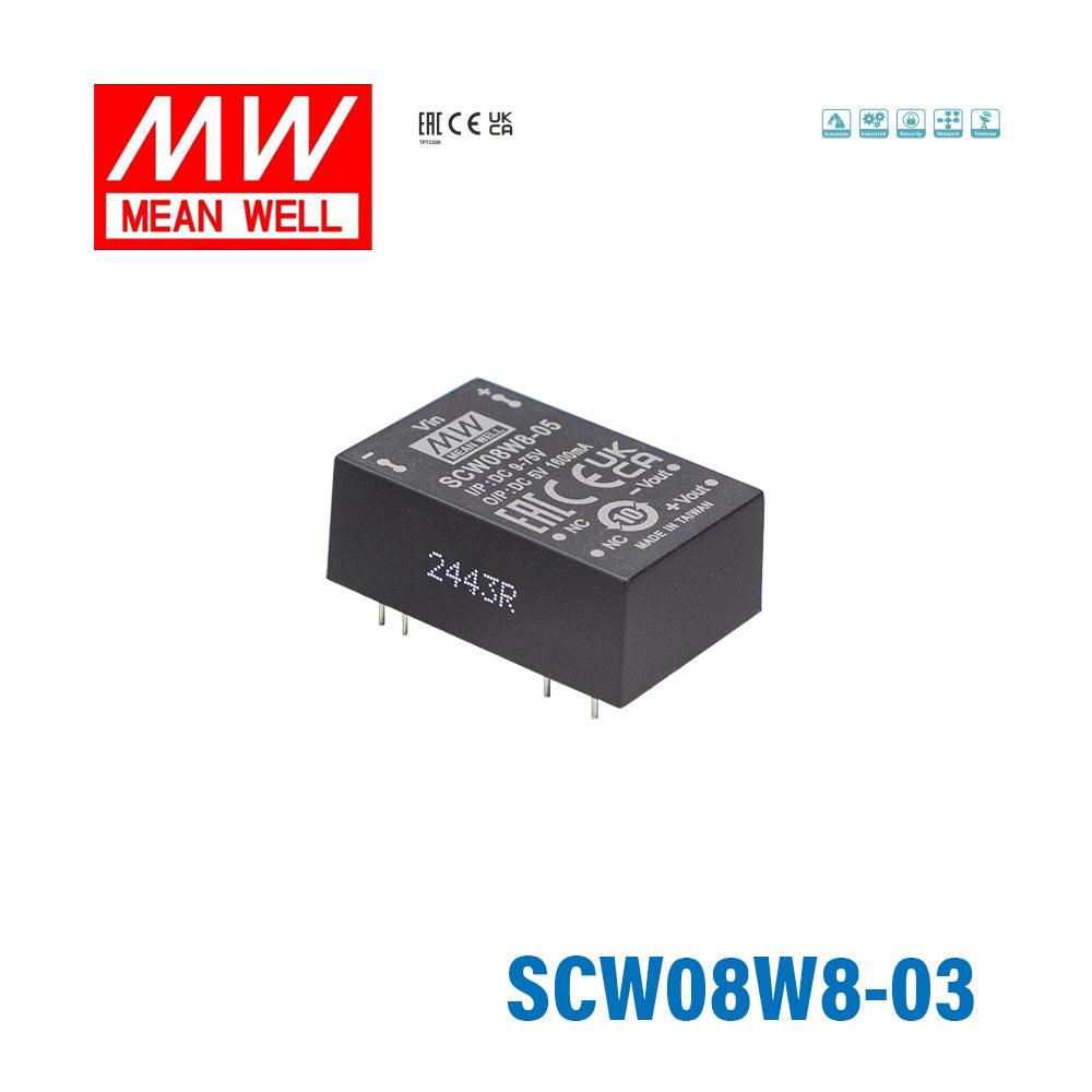Mean Well SCW08W8-03 DC-DC Converter - 8W 9~75V DC in 3.3V out 10mA