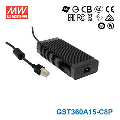 Mean Well GST360A15-C8P AC-DC Industrial Adaptor 340.5W 15V With 8 Pin Connector 22.7A