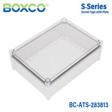 Boxco S-Series 280x380x130mm Plastic Enclosure, IP67, IK08, ABS, Transparent Cover, Screw Type