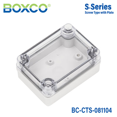 Boxco S-Series 80x110x45mm Plastic Enclosure, IP67, IK08, PC, Transparent Cover, Screw Type