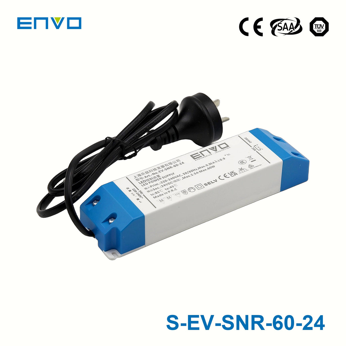 Envo S-EV-SNR-60-24 LED Driver 60W 24V with 1m NZ Plug 2.5A