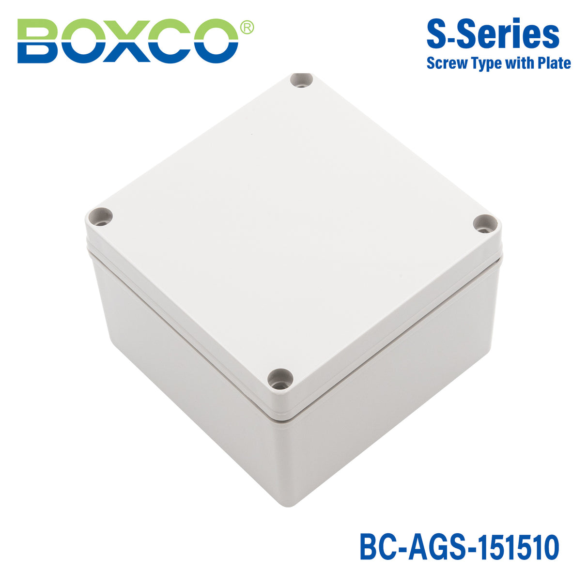 Boxco S-Series 150x150x100mm Plastic Enclosure, IP67, IK08, ABS, Grey Cover, Screw Type