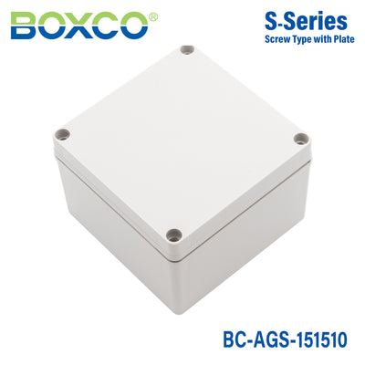 Boxco S-Series 150x150x100mm Plastic Enclosure, IP67, IK08, ABS, Grey Cover, Screw Type