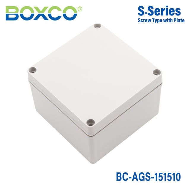 Boxco S-Series 150x150x100mm Plastic Enclosure, IP67, IK08, ABS, Grey Cover, Screw Type