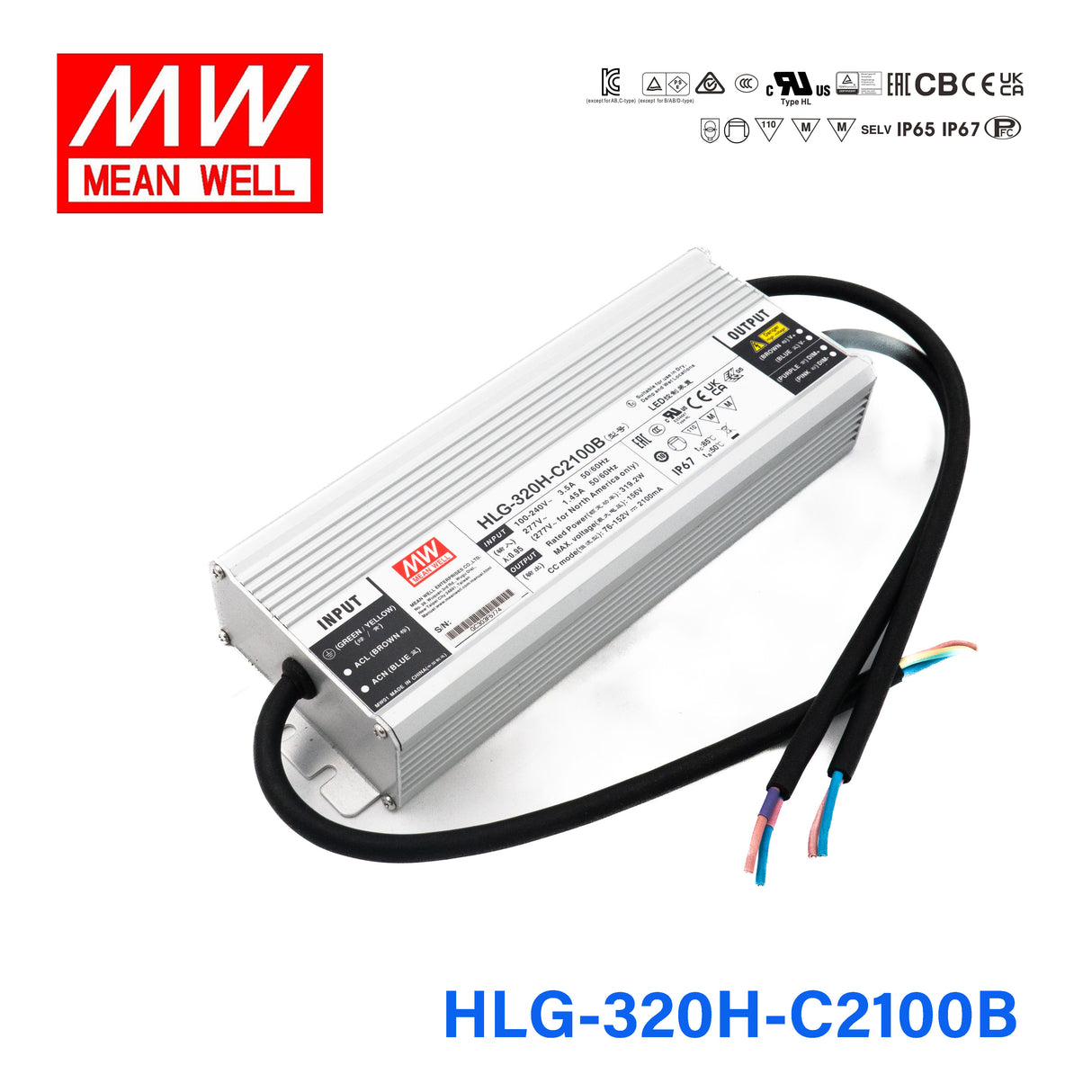 Mean Well HLG-320H-C2100B Power Supply 319.2W 2100mA - Dimmable