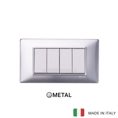Vimar Plana Metal 4 Gang Switch - Brushed Aluminium - 16A