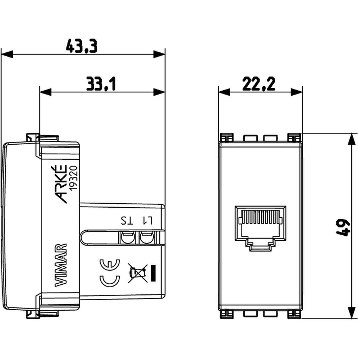 Arke RJ11 Phone Jack 6/4 White - PHOTO 3