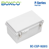 Boxco P-Series 160x260x130mm Plastic Enclosure, IP67, IK08, PC, Grey Cover, Molded Hinge and Latch Type