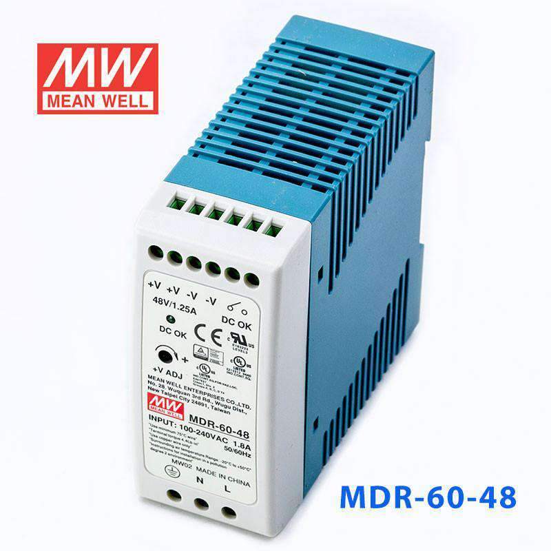 Mean Well MDR-60-48 Single Output Industrial Power Supply 60W 48V 1.25A - DIN Rail - PHOTO 1