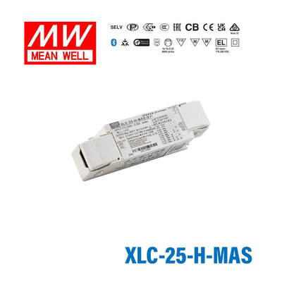 Mean Well XLC-25-H-MAS LED Driver 25W 700mA 9~54V Constant Power, Current Setting by Dip Switch, Matter Wireless Dimming with Strain Relief