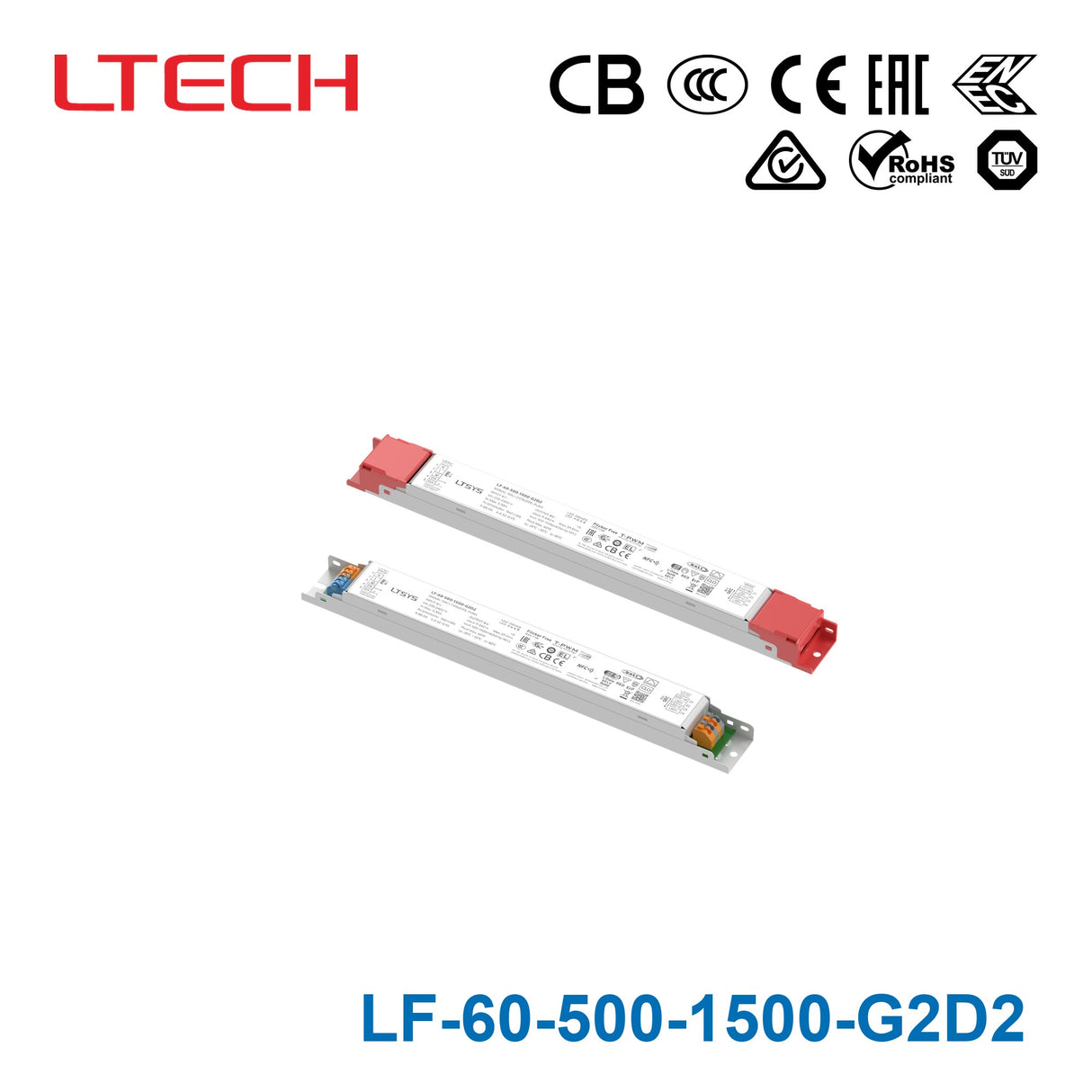 Ltech LF-60-500-1500-G2D2 60W 9-54VDC CC DALI-2 LED Driver 0.5-1.05A
