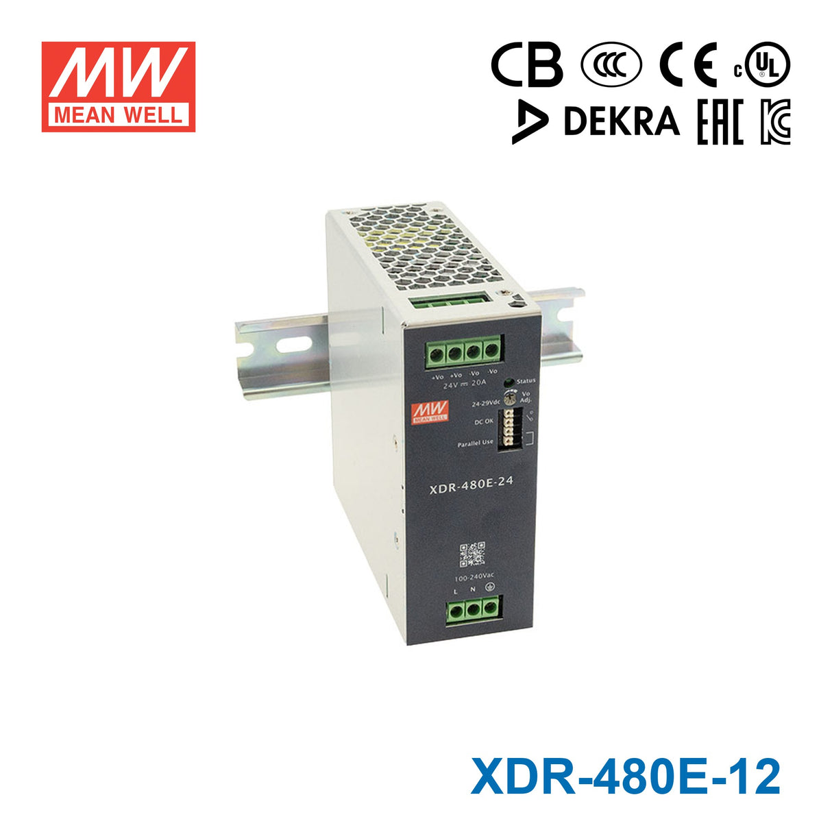 Mean Well XDR-480E-12 Economical Ultra Slim Din Rail Power Supply 360W 12V