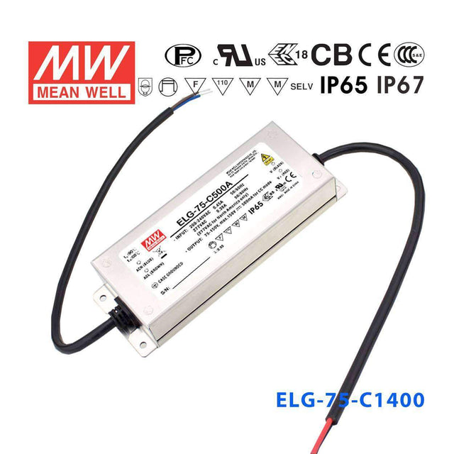 Mean Well ELG-75-C1400B Power Supply 75W 1400mA - Dimmable