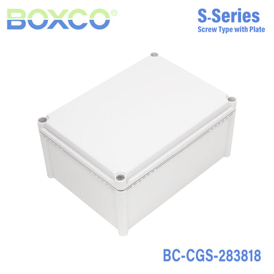 Boxco S-Series 280x380x180mm Plastic Enclosure, IP67, IK08, PC, Grey Cover, Screw Type