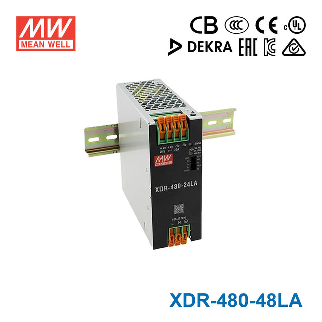Mean Well XDR-480-48LA High-End Ultra Slim Industrial Din Rail Power Supply 480W 48V with Lever Actuated Connector 10A