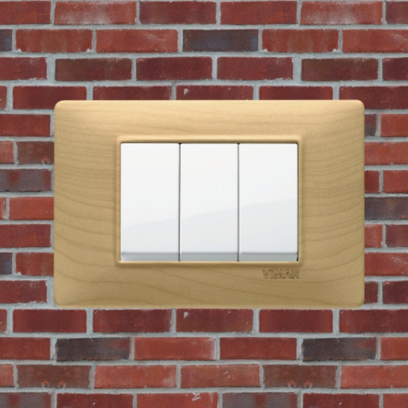 Vimar Plana Wood 3 Gang Switch - Wood Maple - 16A - PHOTO 6